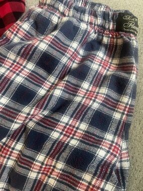 Navy Red White Plaid Kids Flannel Bottoms